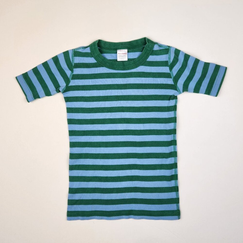 Hanna Andersson Green Blue Stripes Short Sleeve Pajama Shirt 130 cm US 8